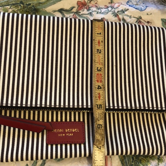 Henri Bendel Fold Over Stripe Canvas Clutch Bag - Picture 4 of 8